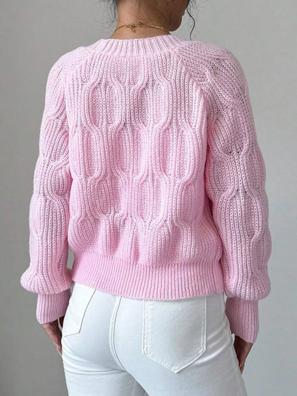 Bow Cable Knit V-Neck Cardigan - Lilixa.store