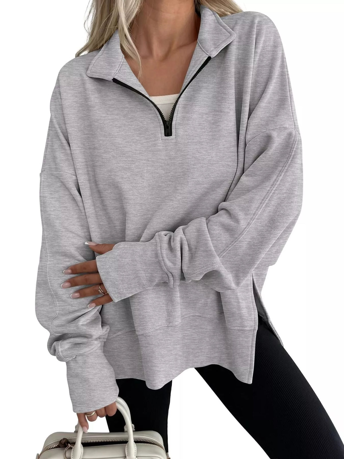 Quarter-Zip Dropped Shoulder Sweatshirt - Lilixa.store