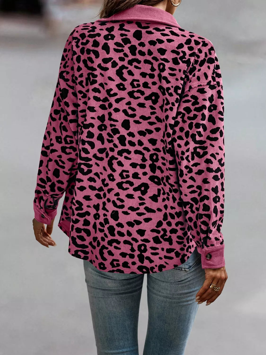 Full Size Leopard Print Button-Down Jacket Plus Size, view 16