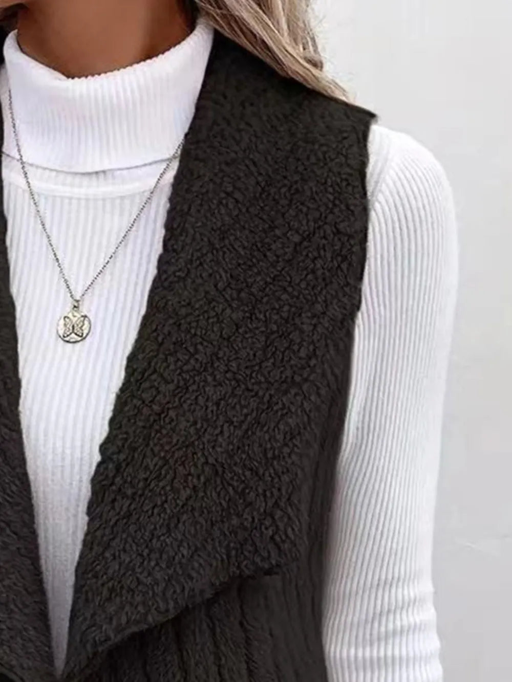 Open Front Fuzzy Vest Coat, view 6