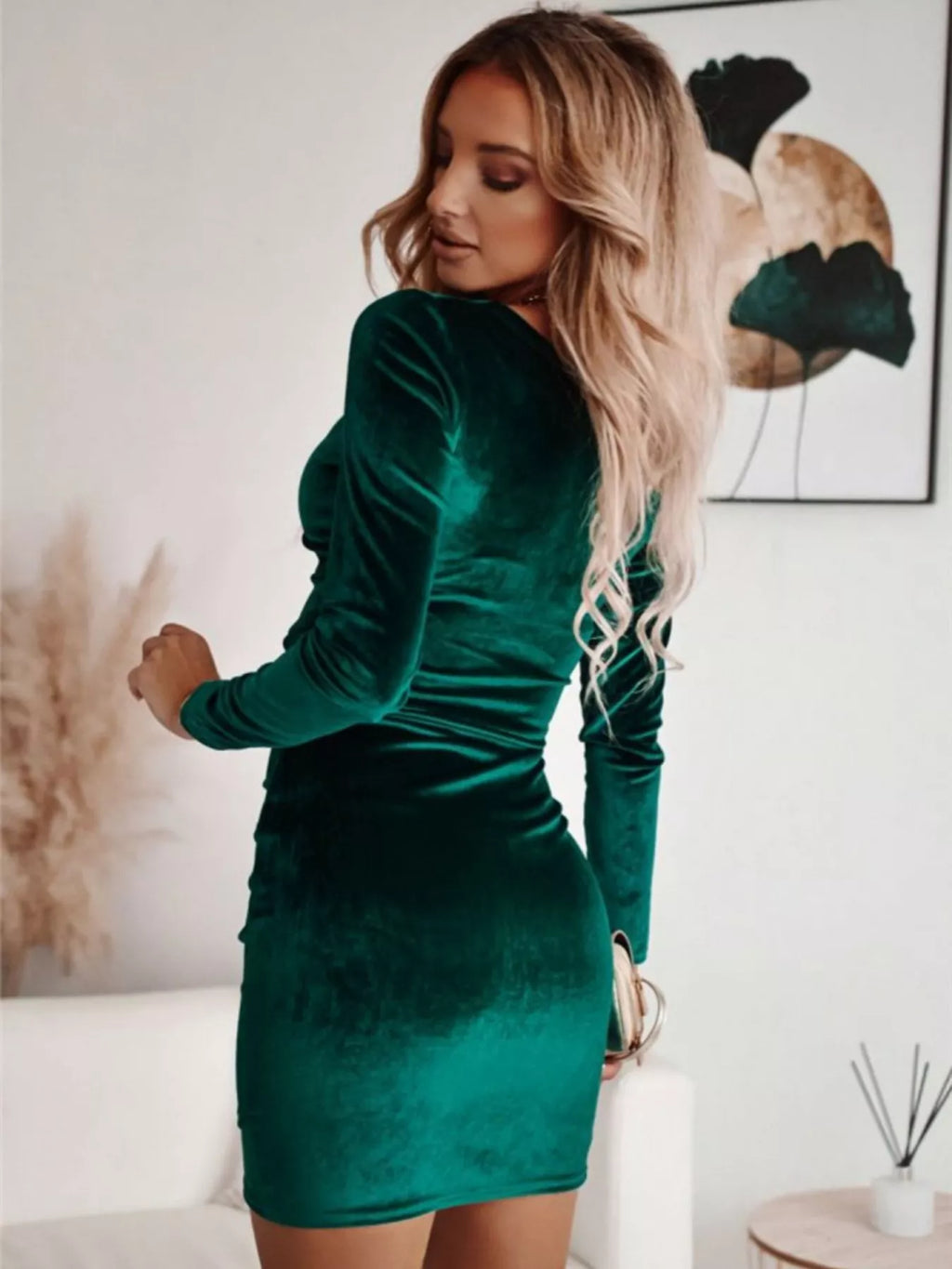 Velvet Ruched Bodycon Mini Dress - Lilixa.store