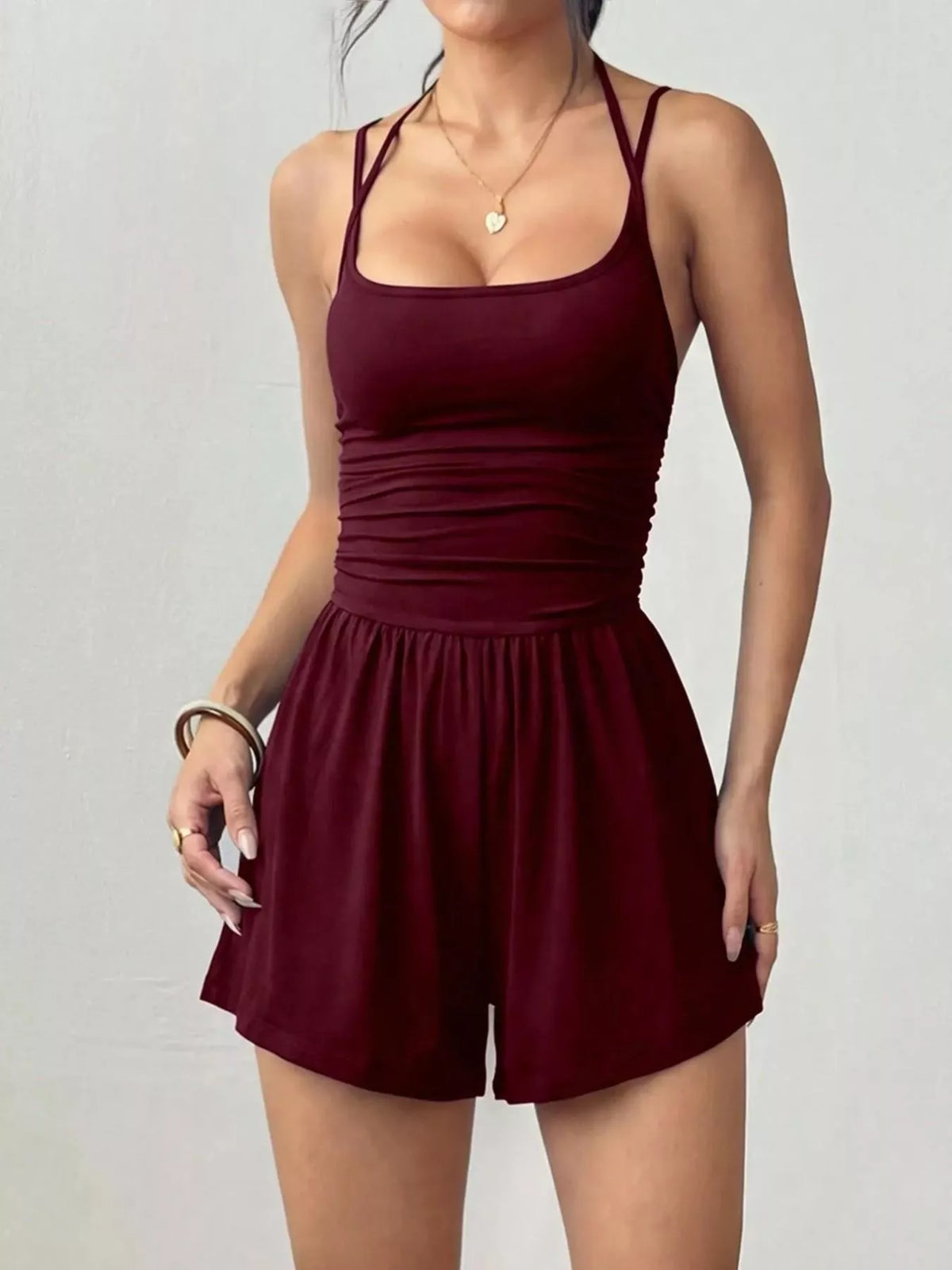 Ruched Spaghetti Strap Romper - Lilixa.store