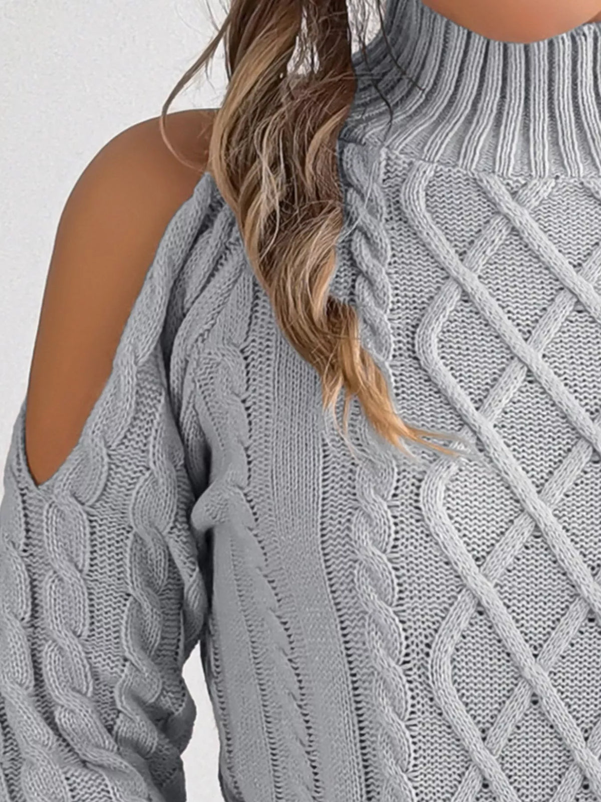 Cold-Shoulder Cable Knit Sweater, view 11