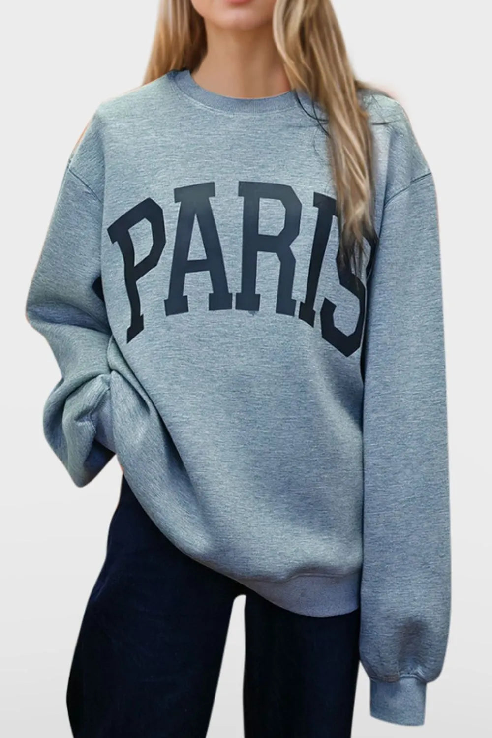 Basic Bae PARIS Round Neck Long Sleeve Air Scuba Sweatshirt in Gray, view 4