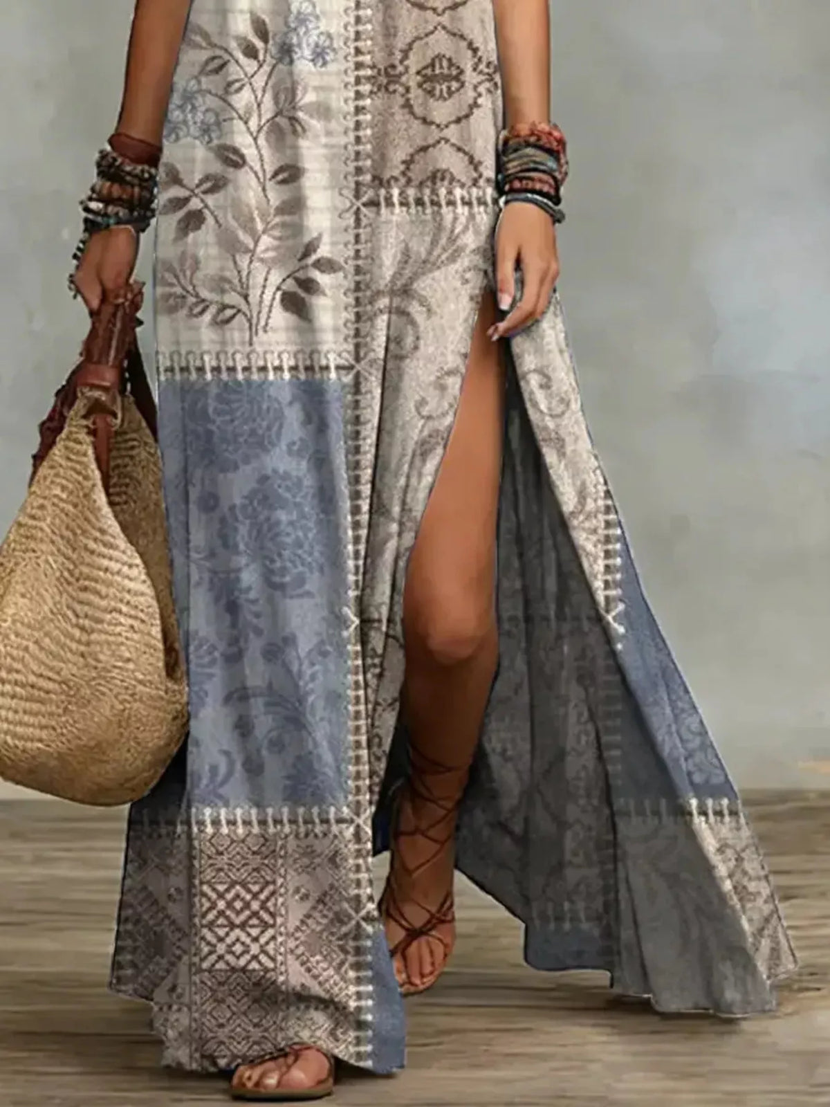 Slit Printed Sleeveless Maxi Dress