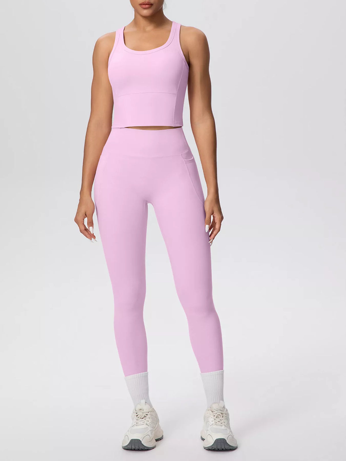 Scoop Neck Tank and High-Waisted Leggings Active Set in Blush Pink