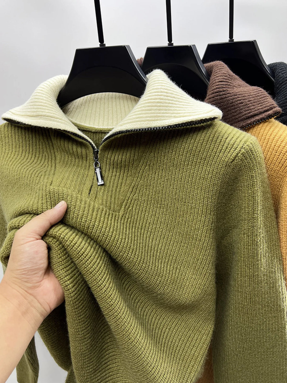 Men's Plus Size Zip Collar Long Sleeve Sweater - Lilixa.store
