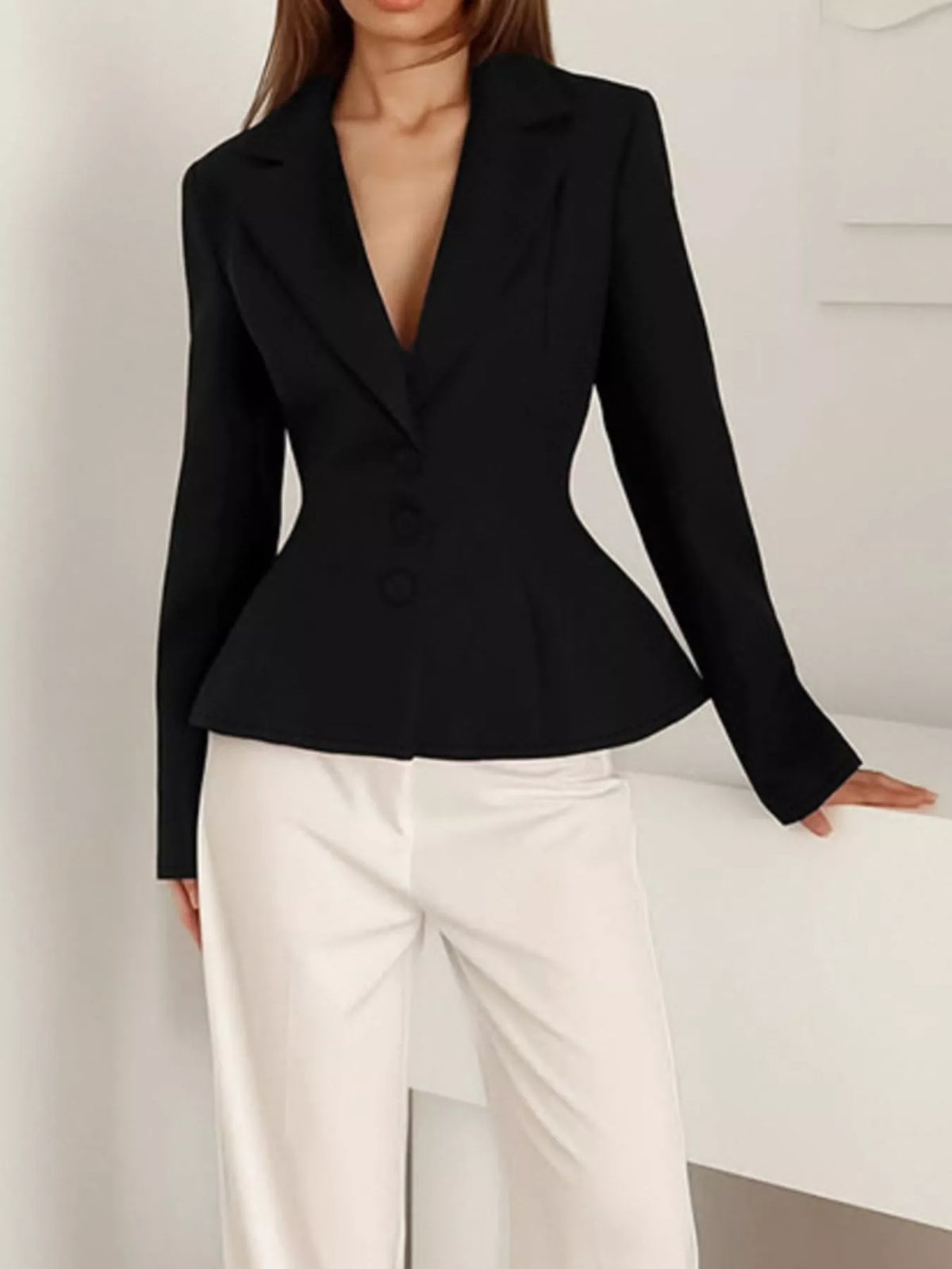Lapel Collar Button Up Blazer - Lilixa.store
