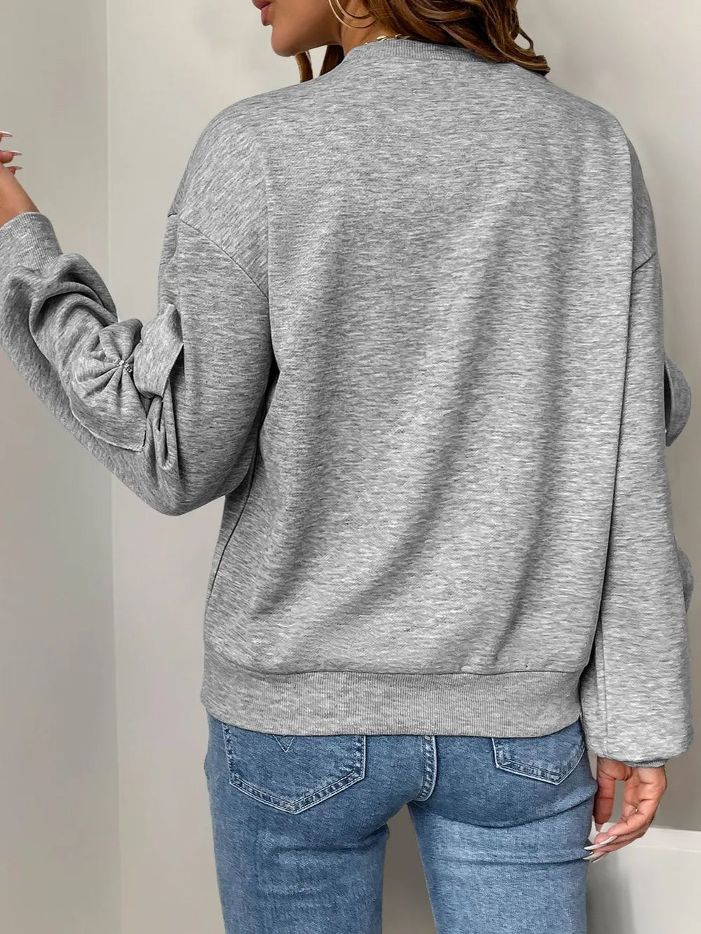 Perfee Bow Round Neck Long Sleeve Sweatshirt - Lilixa.store