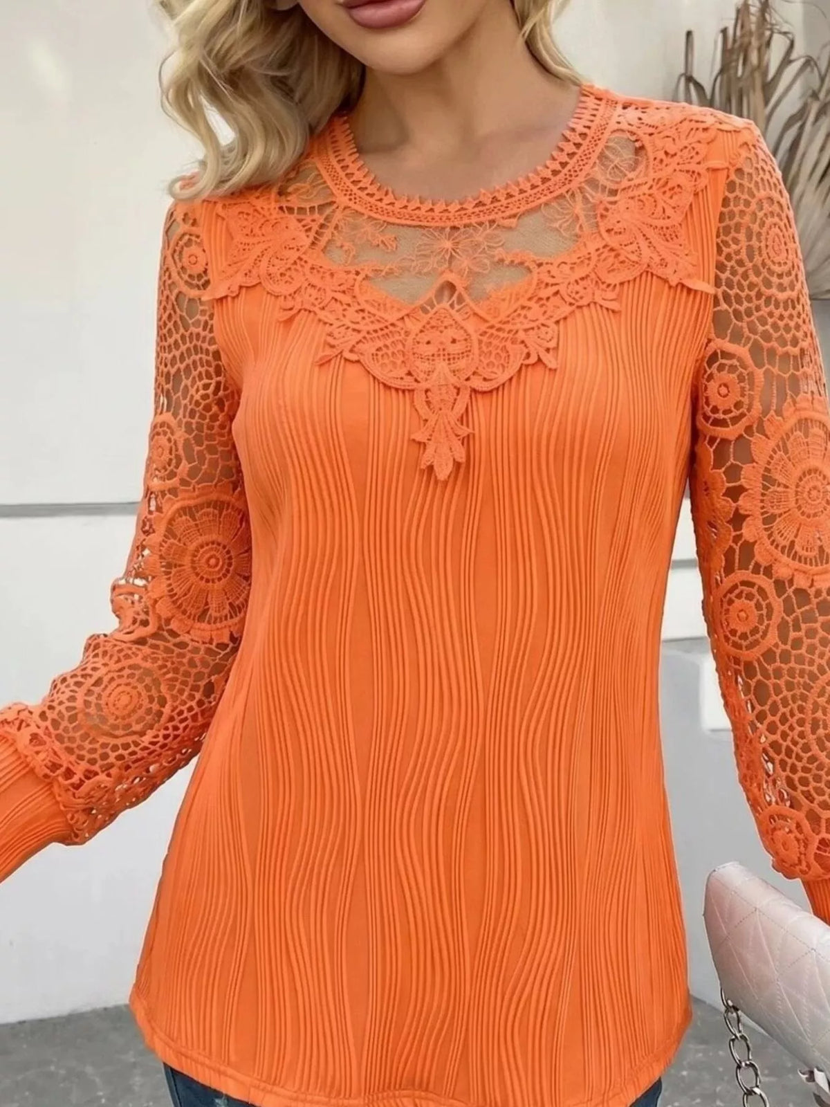 Lace Patchwork Long Sleeve Blouse - Lilixa.store