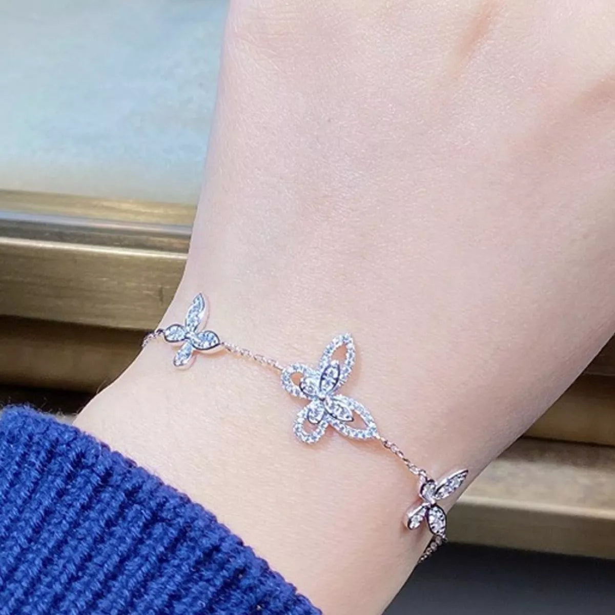 925 Sterling Silver Chain Butterfly Bracelet