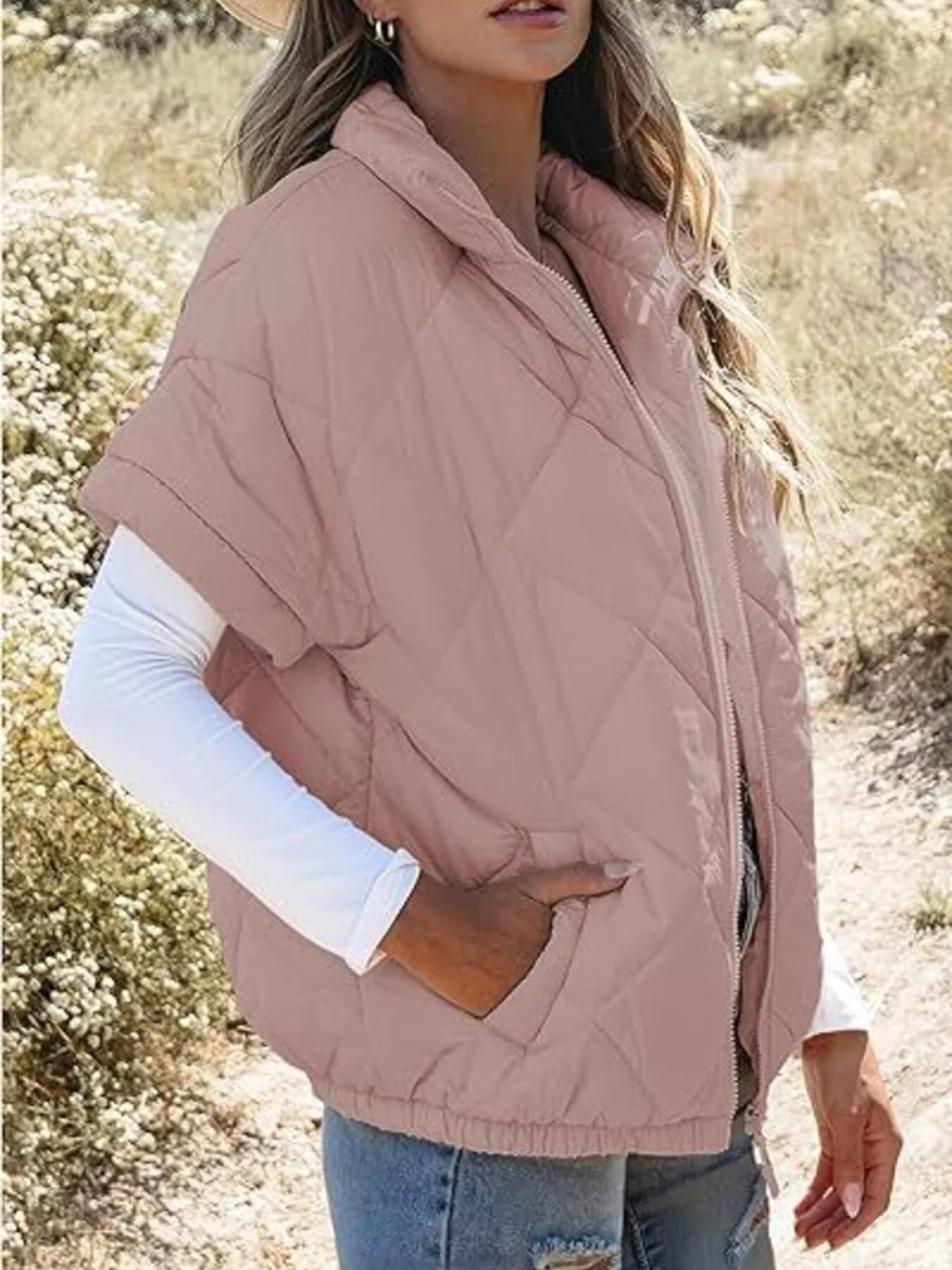 Quilted Zip Up Short Sleeve Winter Coat - Lilixa.store