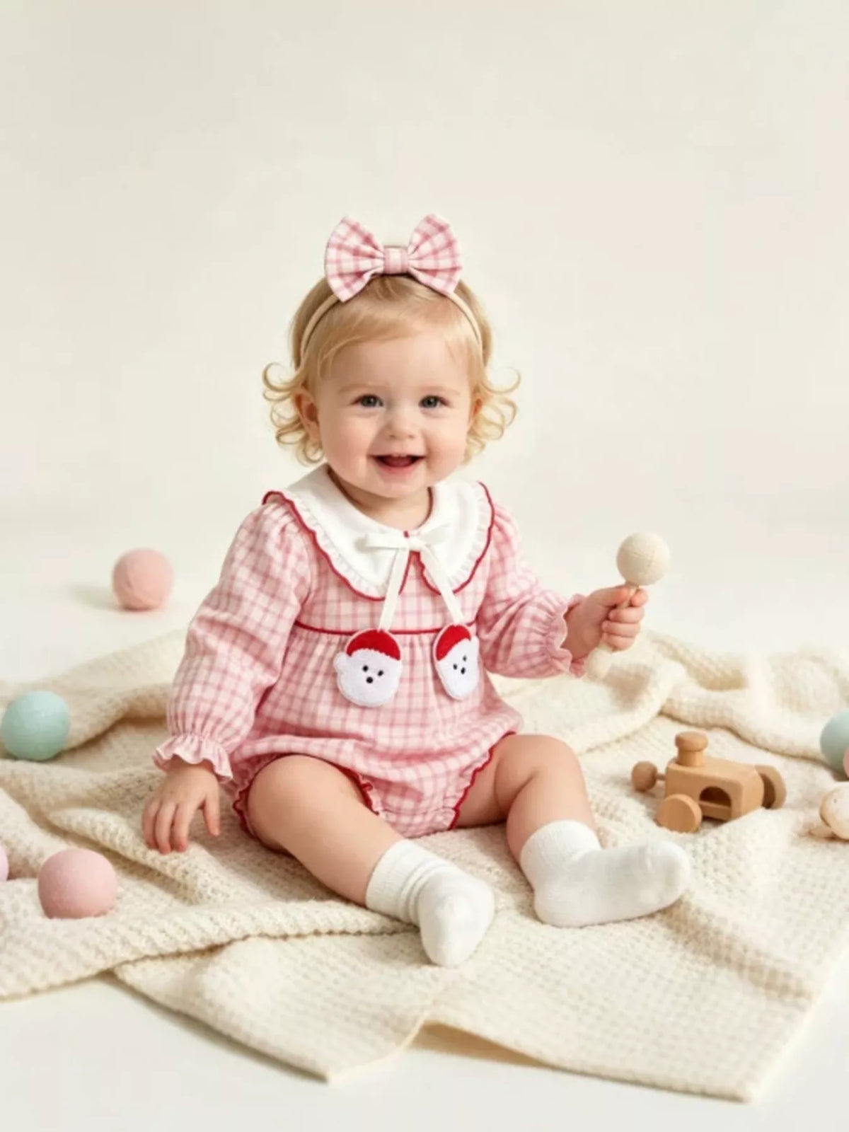 Children's Plaid Long-Sleeve Bodysuit and Bow Headband Set
