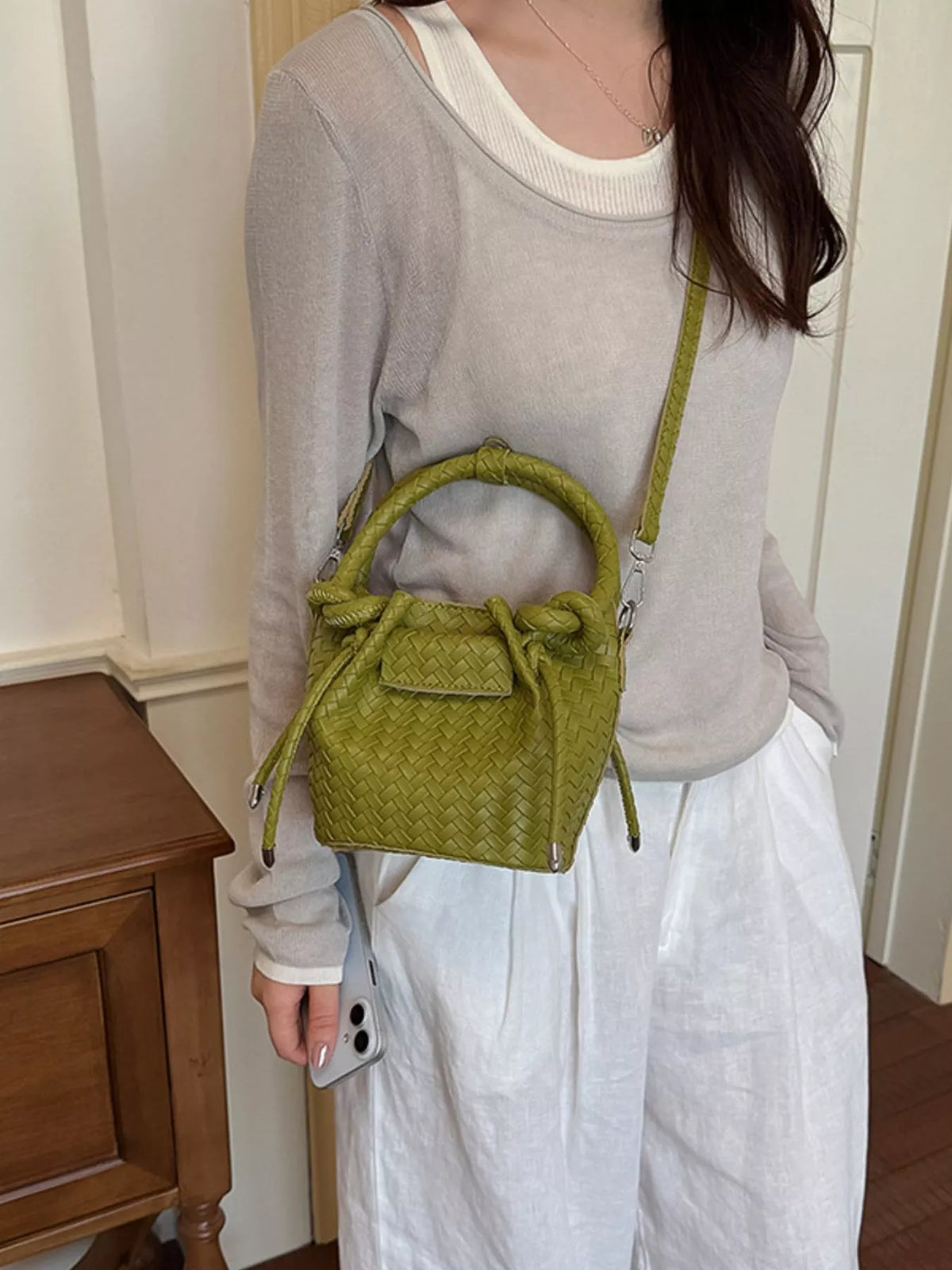 Woven Bucket Crossbody Bag