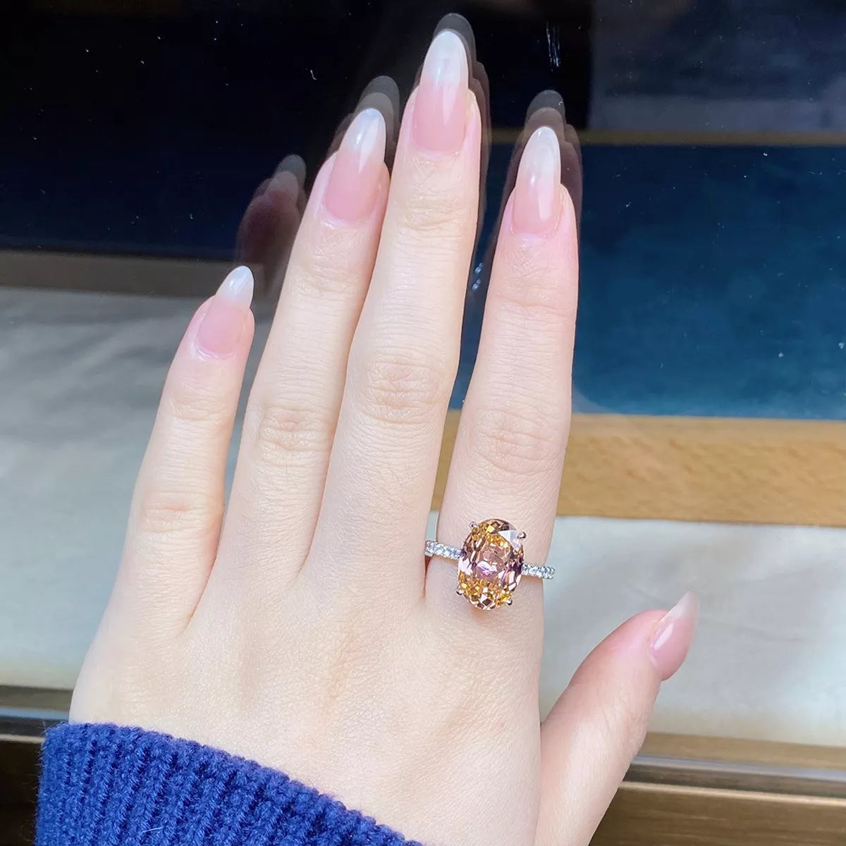 925 Sterling Silver Zircon Oval Ring