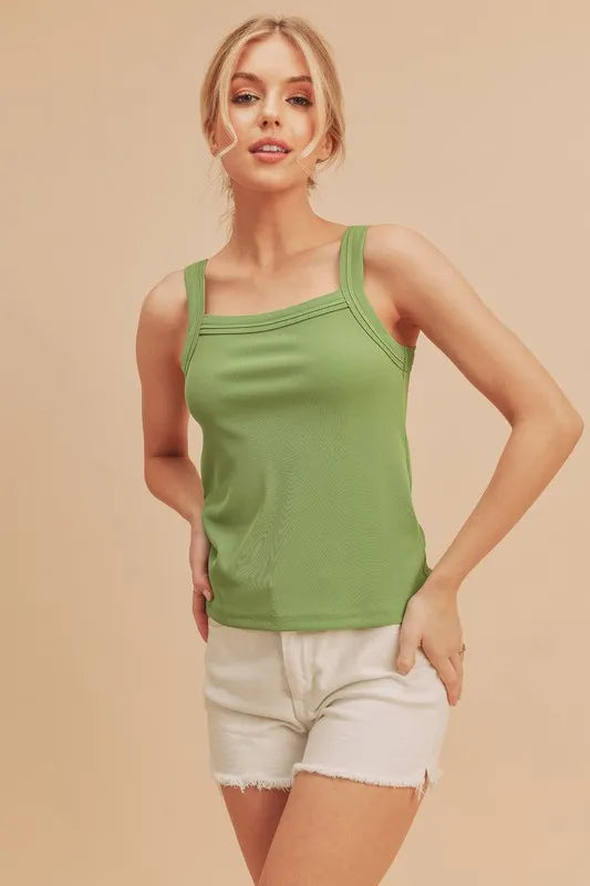 Aemi + Co Square Neck Wide Strap Tank - Lilixa.store
