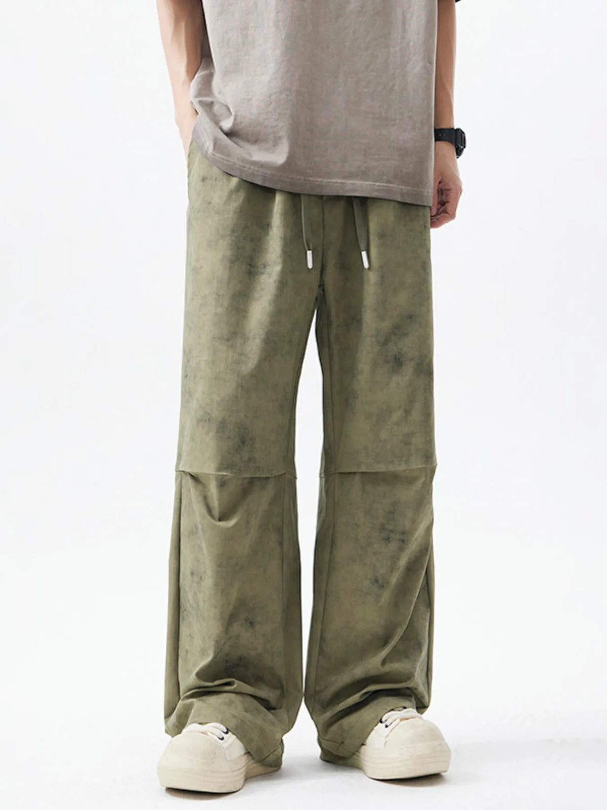 Men's Drawstring Wide Leg Pants in Green
