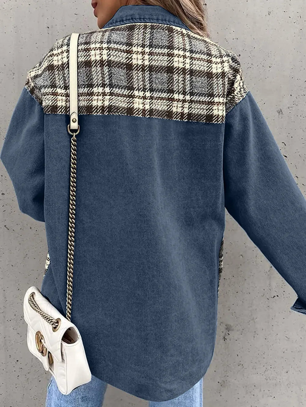 Plaid Button Up Dropped Shoulder Jacket, view 3