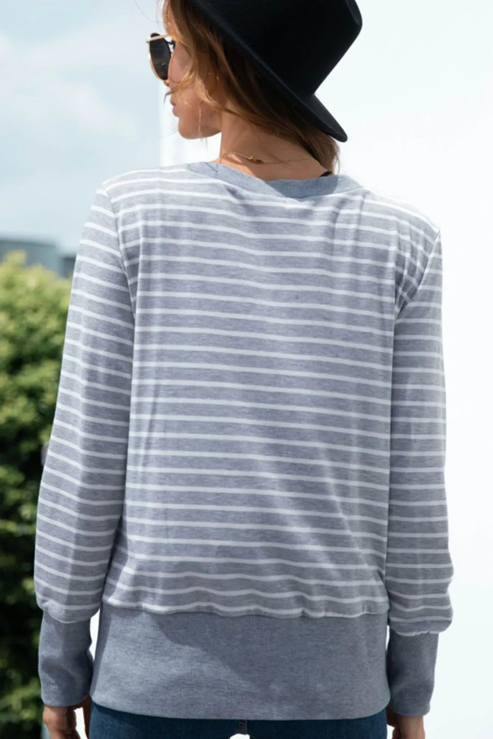 Striped Snap Down Long Sleeve Cardigan - Lilixa.store