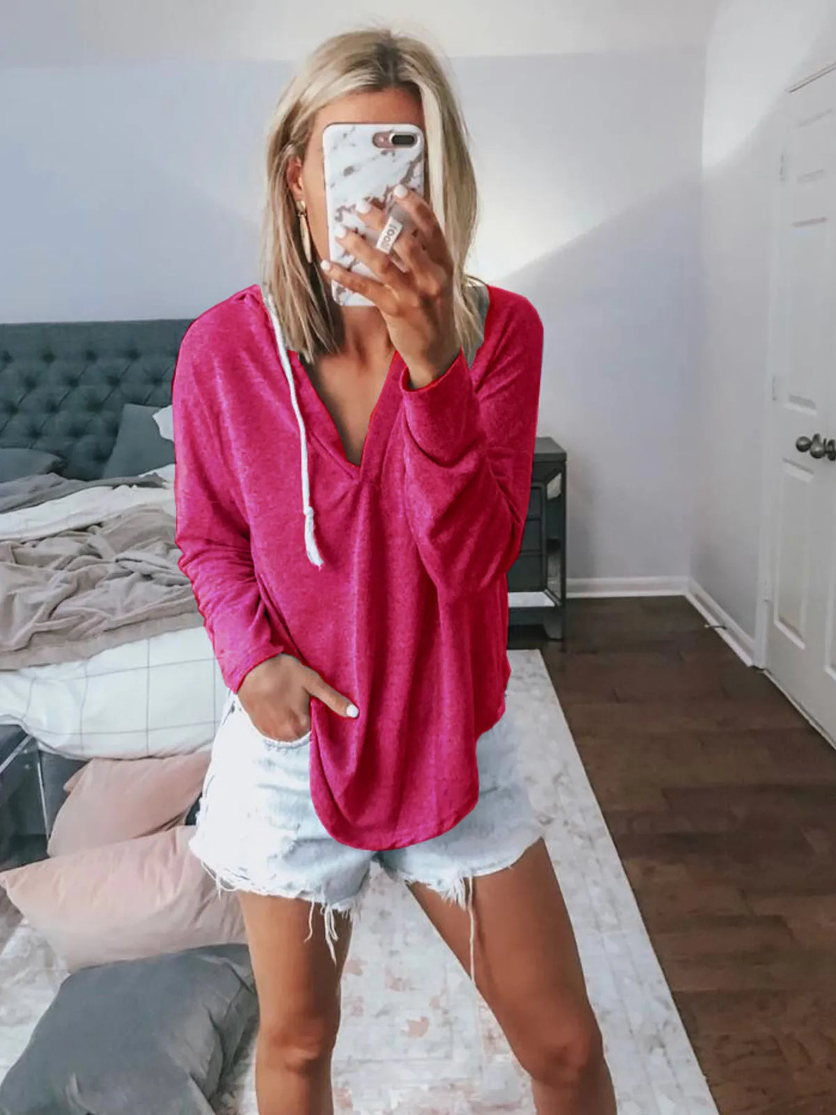 Full Size Drawstring Long Sleeve Hoodie Plus Size - Lilixa.store