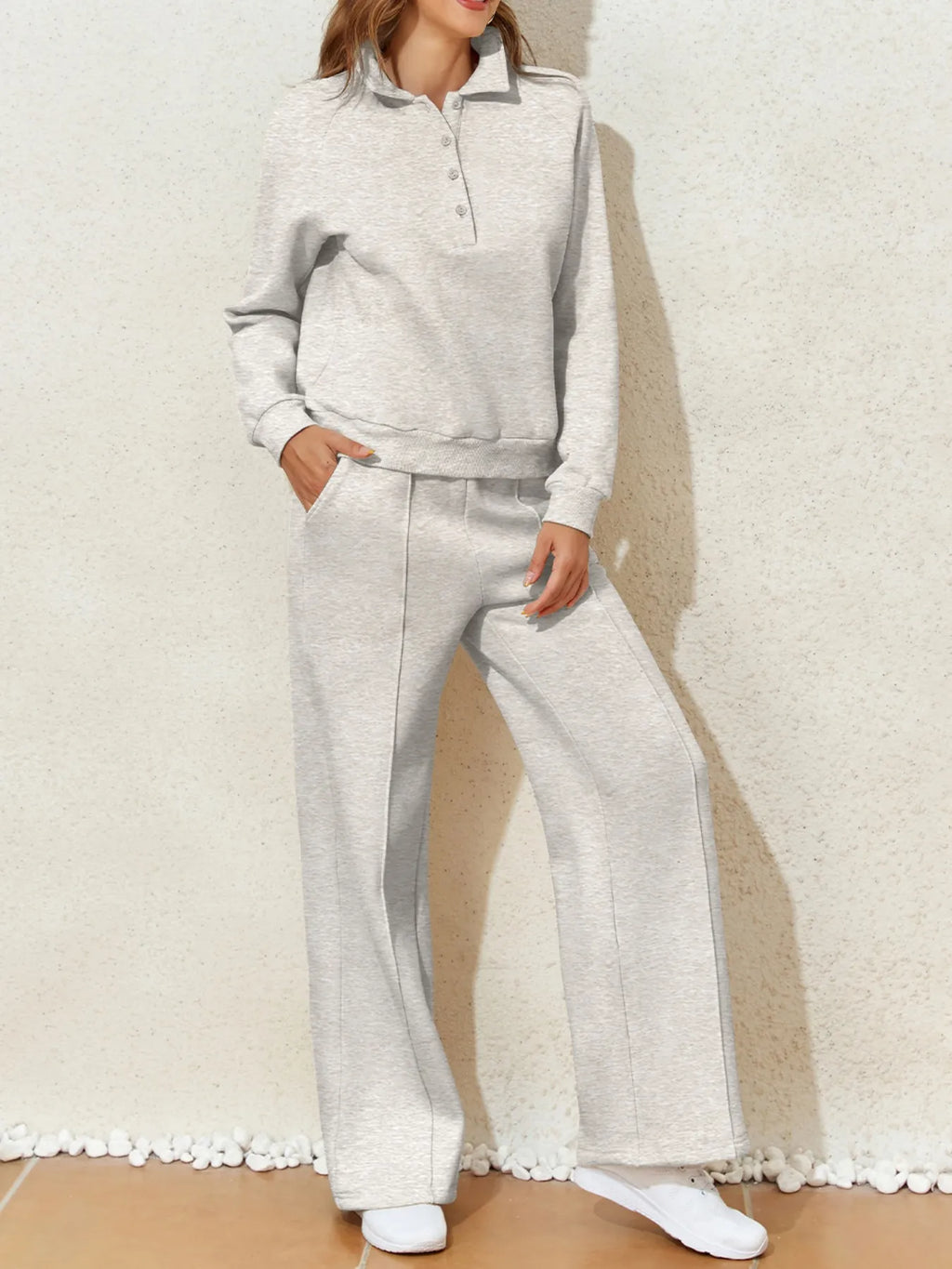 Collared Sweatshirt and High Waist Pants Active Set - Lilixa.store