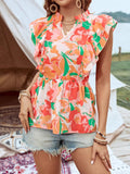 Floral Ruffle Cap Sleeve Blouse - Lilixa.store