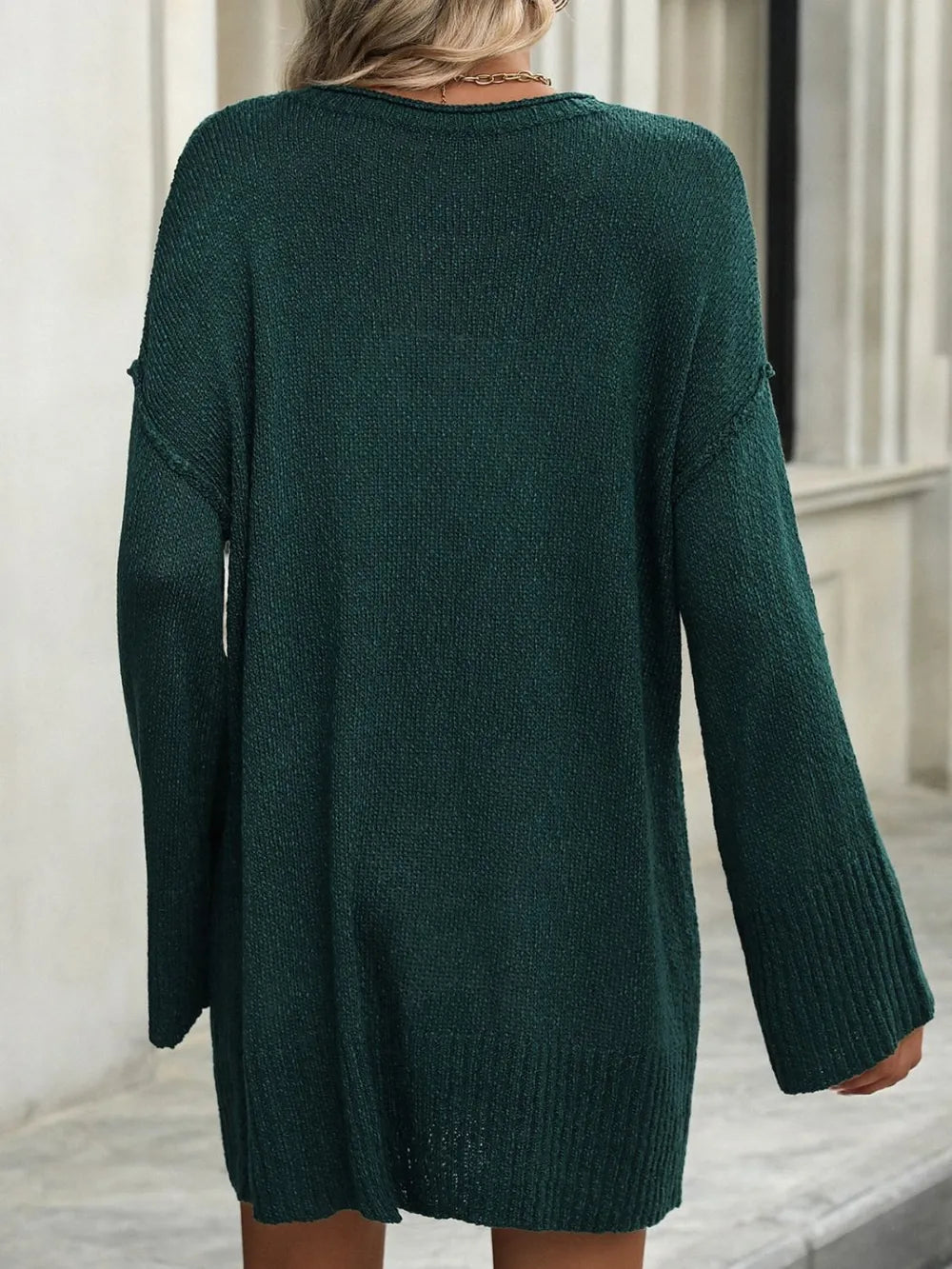 Round Neck Dropped Shoulder Sweater - Lilixa.store