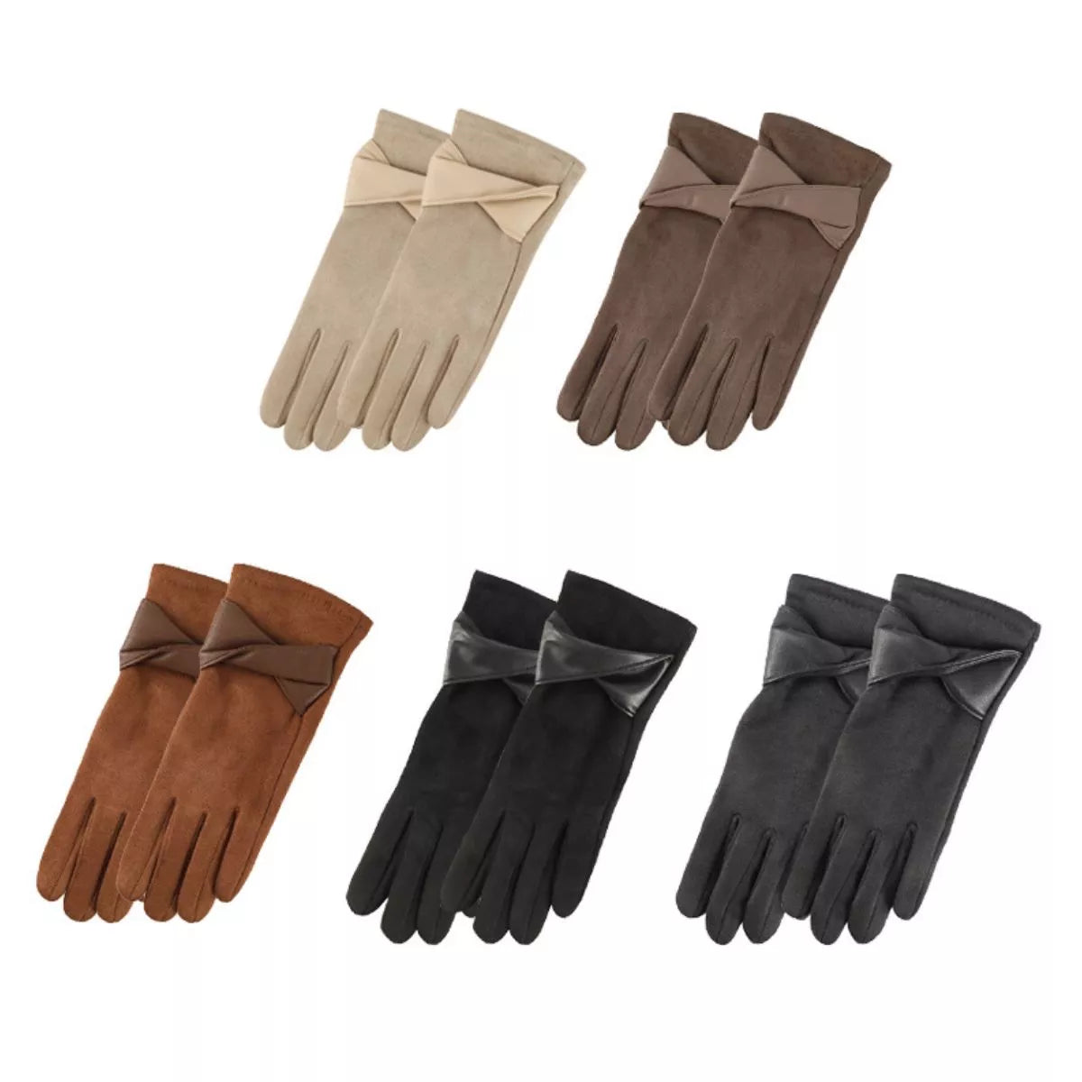 Warm Leather Trimmed Suede Gloves - Lilixa.store