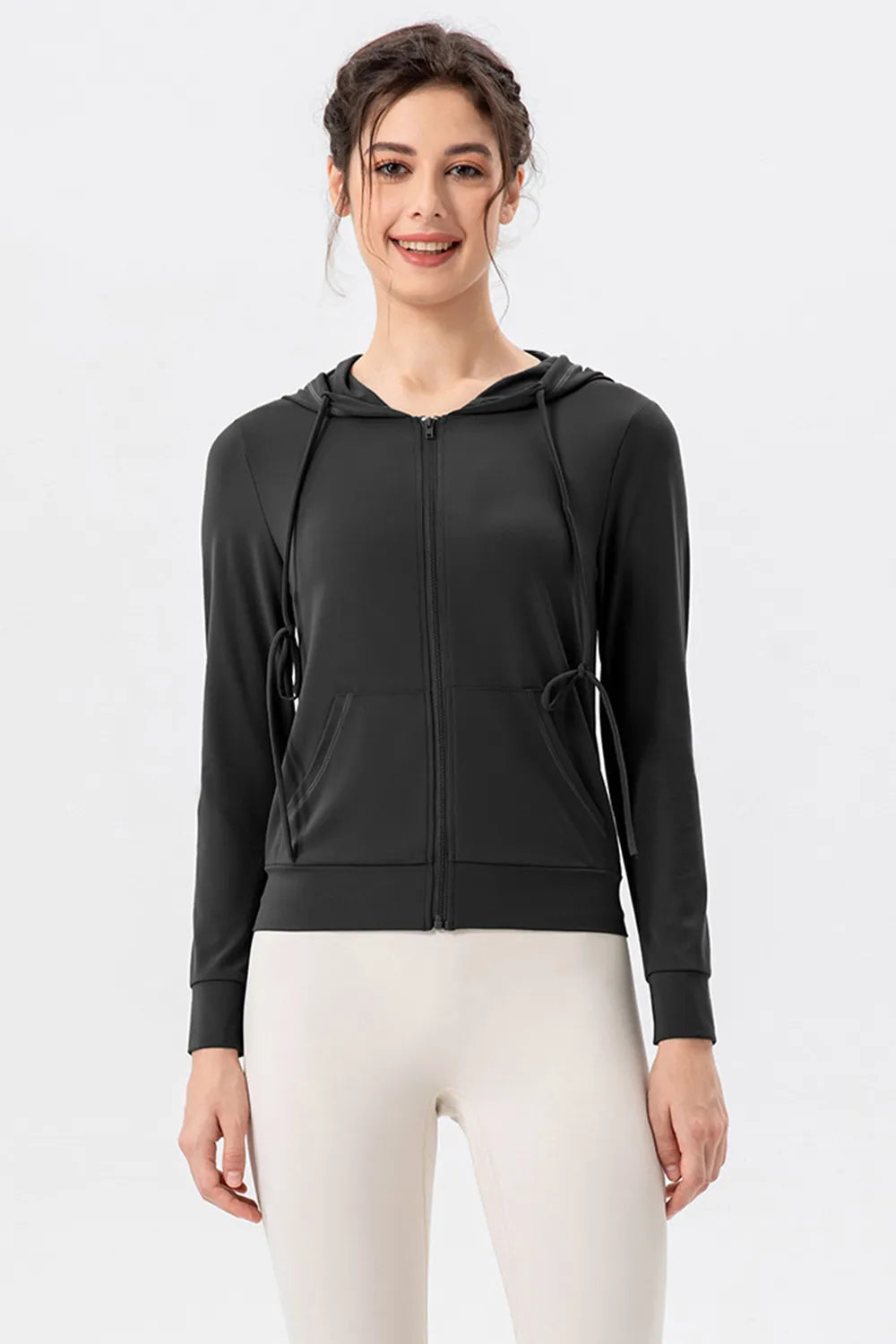 Drawstring Zip Up Hooded Active Outerwear - Lilixa.store