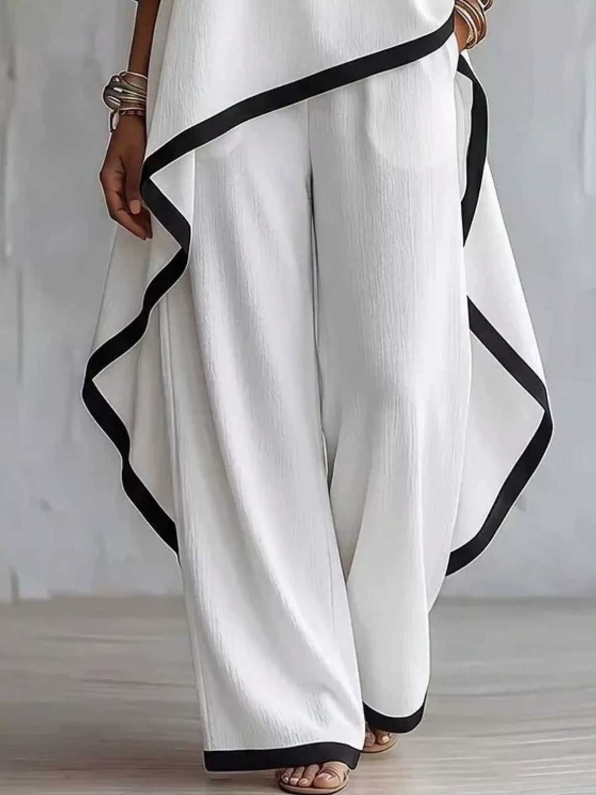 Full Size Contrast Trim High-Low Top and Pants Set Plus Size, view 2