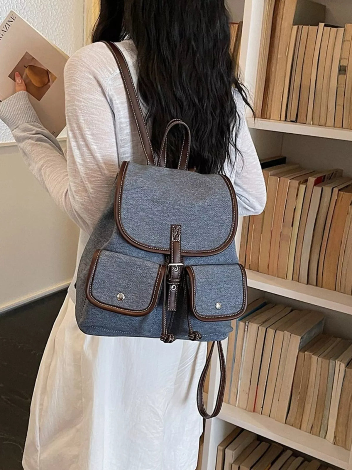 Casual Denim Flap Backpack Bag - Lilixa.store