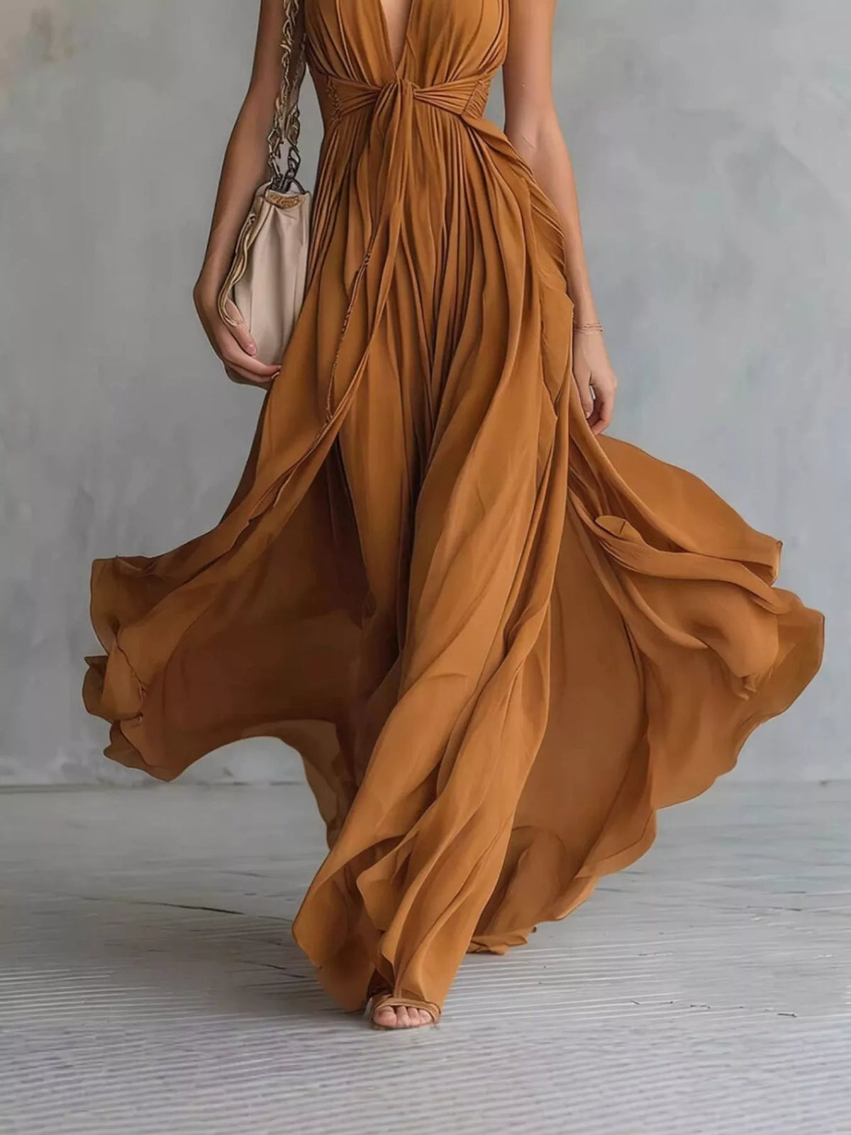 Crisscross Back Ruched Maxi Dress