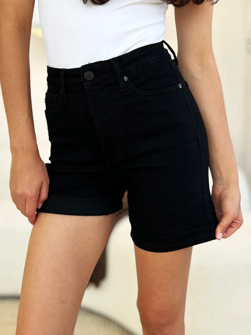 Judy Blue Full Size High Waist Tummy Control Cuffed Denim Shorts - Lilixa.store