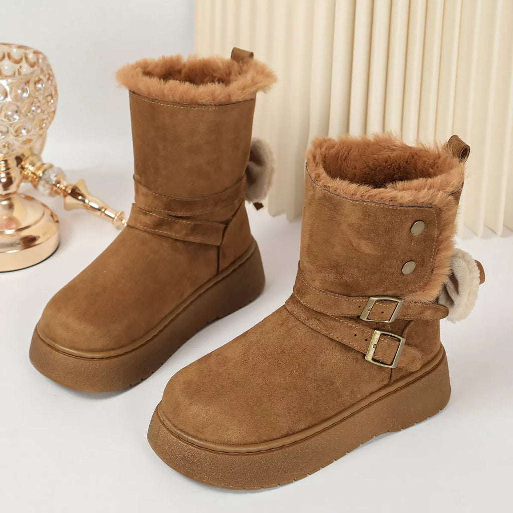 Round Toe Platform Boots in Camel, view 4