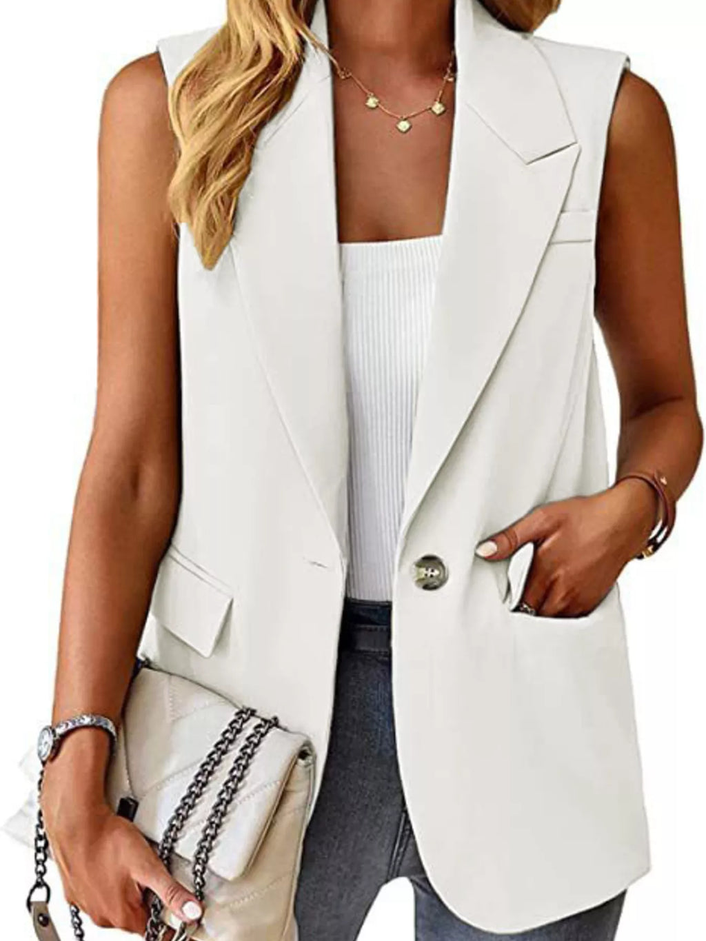 Full Size One Button Lapel Collar Vest Coat Plus Size - Lilixa.store