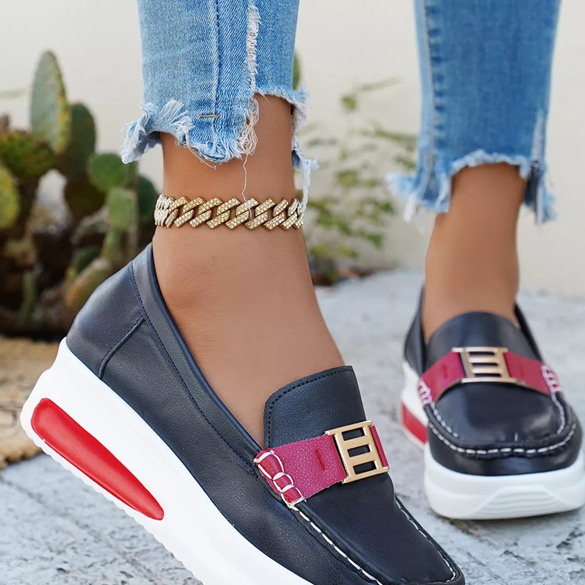 Metal Buckle Round Toe Slip-Ons, view 13