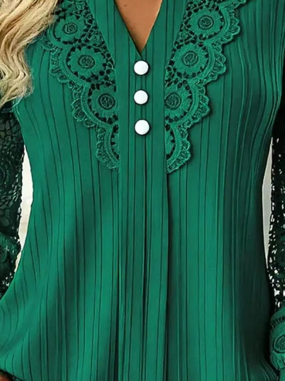 Lace Long Sleeve Notched Blouse - Lilixa.store