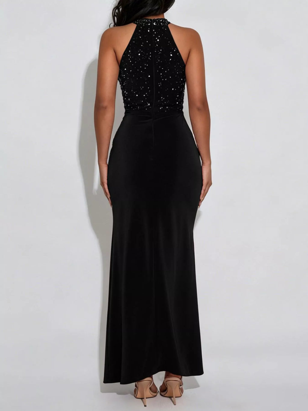 Slit Rhinestone Sleeveless Maxi Dress - Lilixa.store