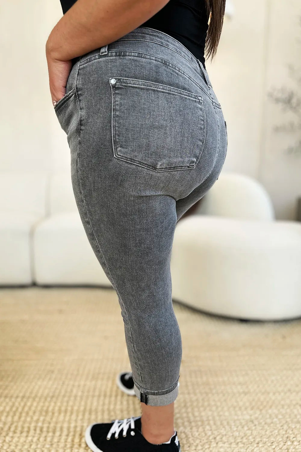 Judy Blue Full Size Button Fly High Waist Cuffed Capris - Lilixa.store