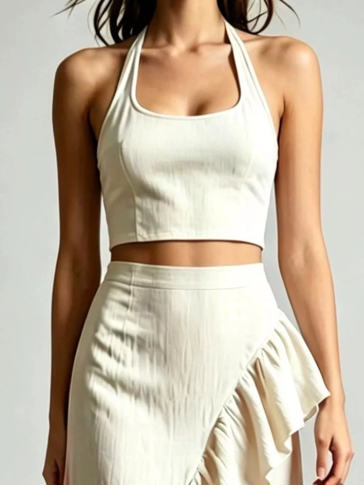Halter Neck Crop Top and High-Low Maxi Skirt Two-Piece Set