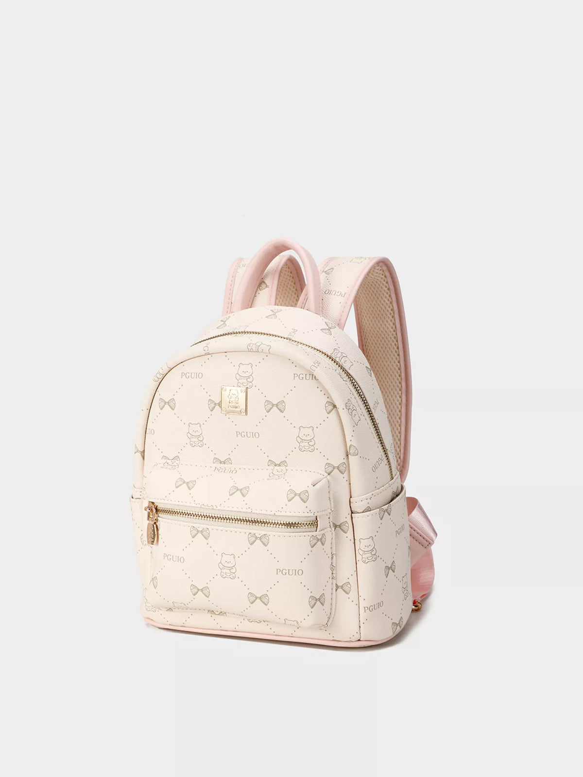 Bear Print PU Leather Backpack Bag in Cream