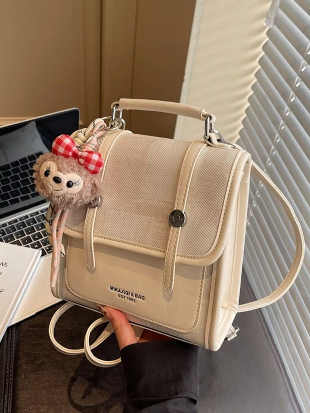 Flap Backpack Bag with Plush Charm - Lilixa.store
