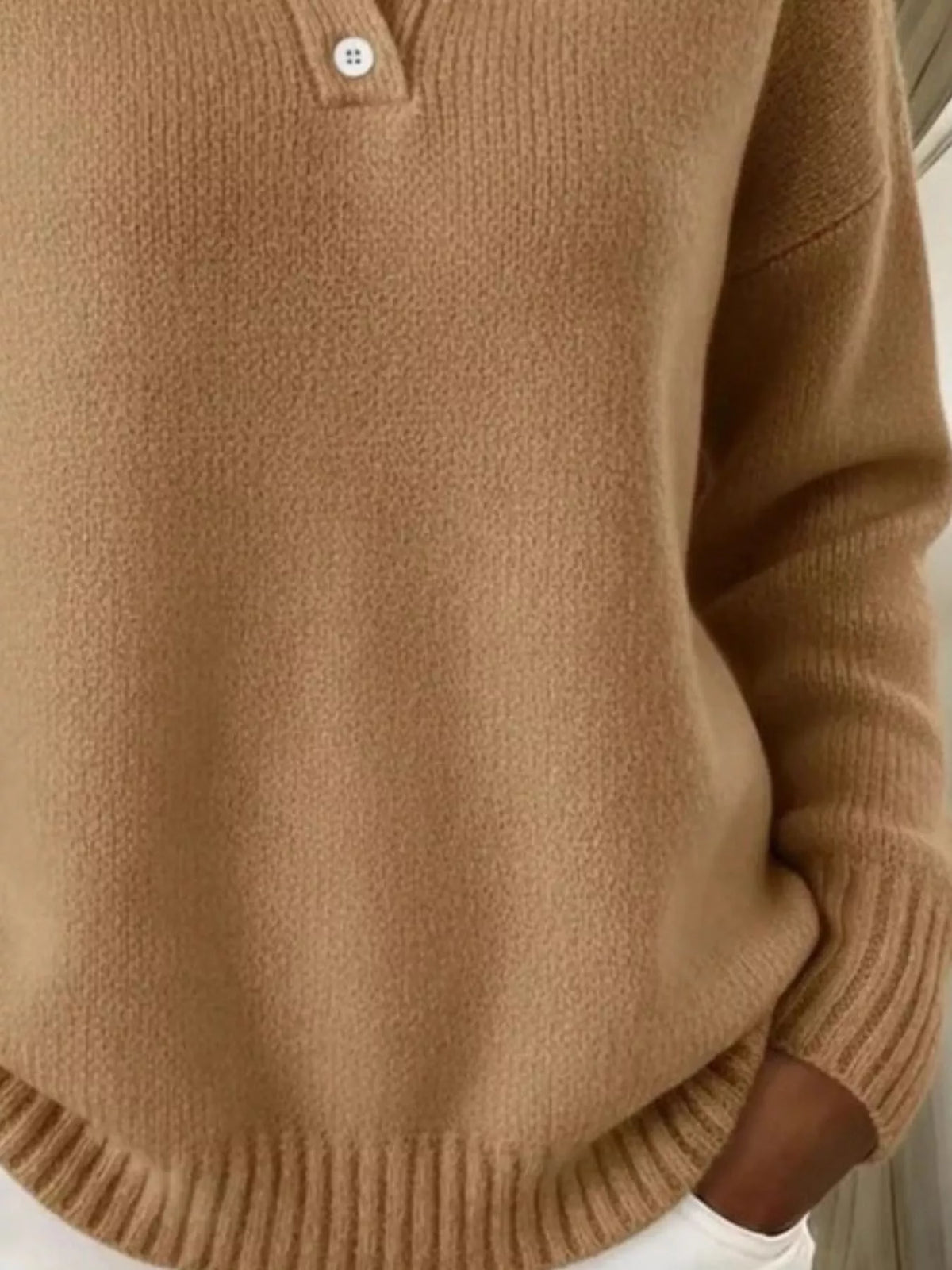 Full Size Button Detail Dropped Shoulder Sweater Plus Size