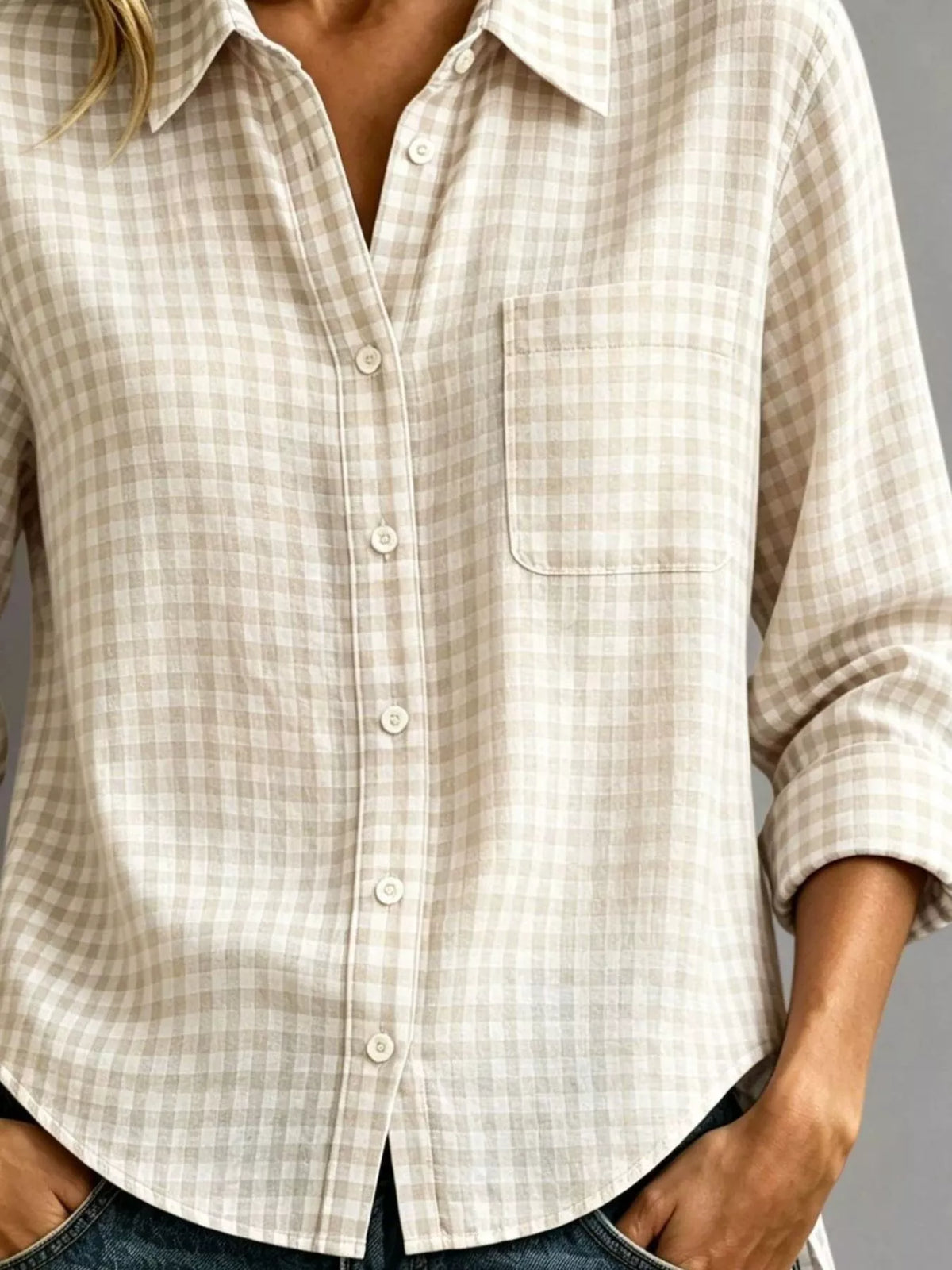 Gingham Button-Down Long Sleeve Shirt