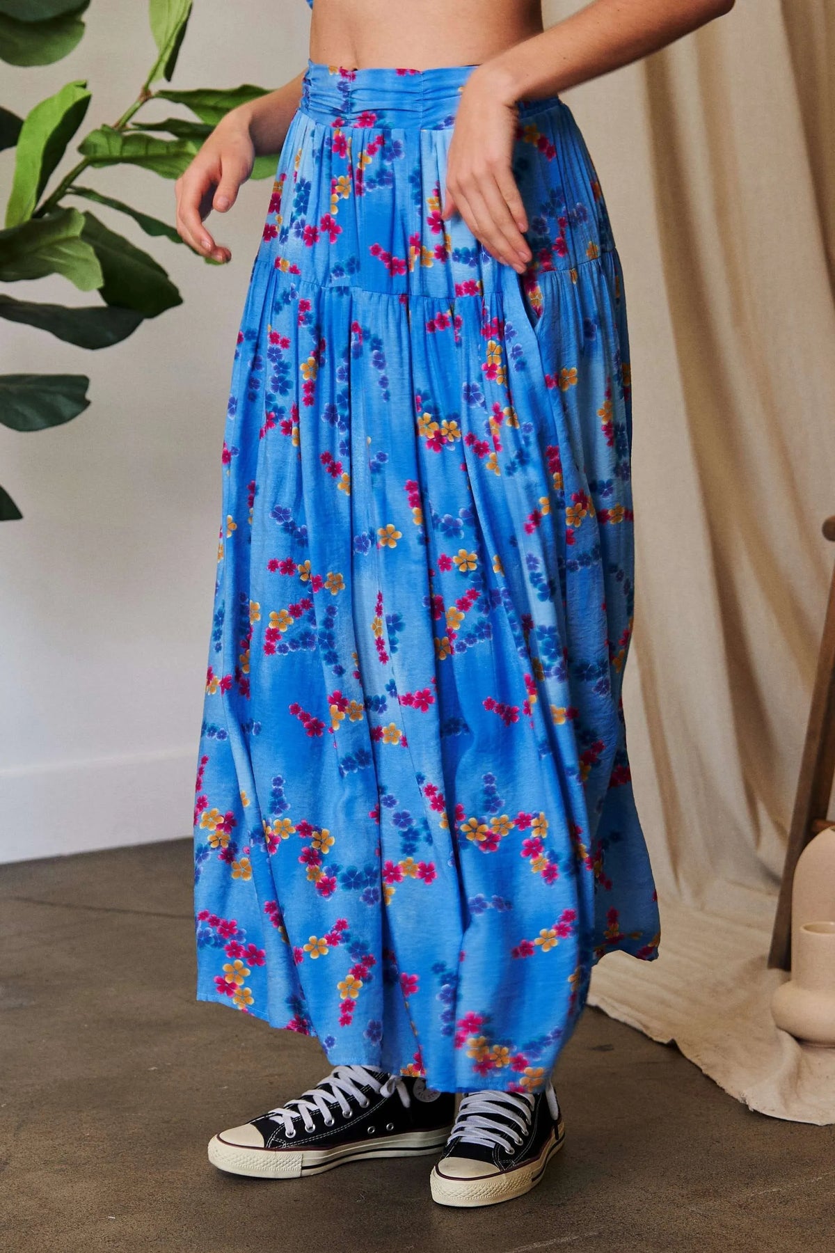 Davi & Dani Printed Smocking Waistband Ruffled Maxi Skirt - Lilixa.store