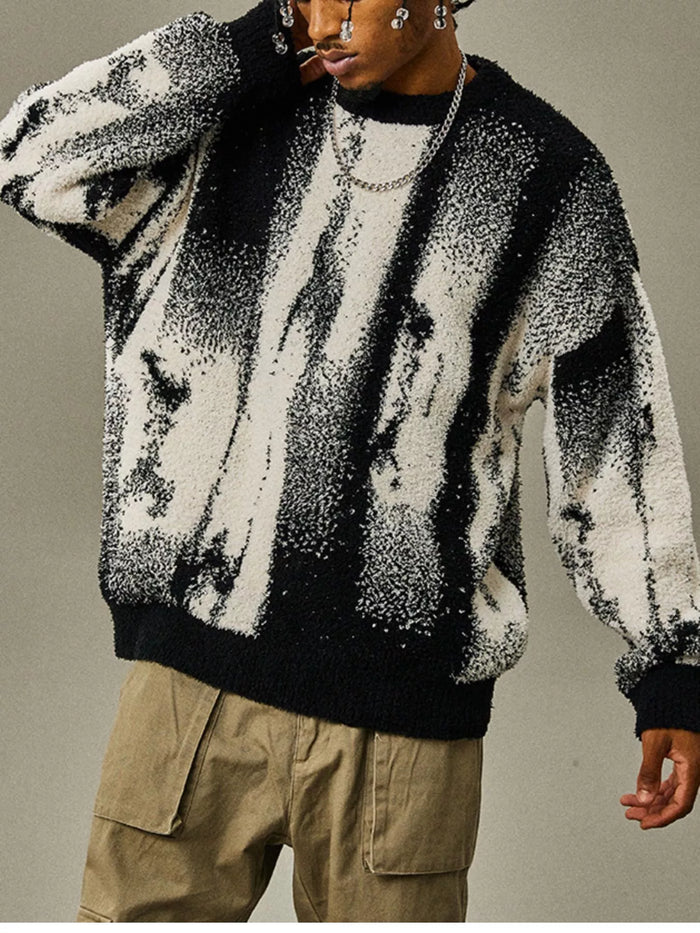 Men's Plus Size Textured Dropped Shoulder Sweater in Black