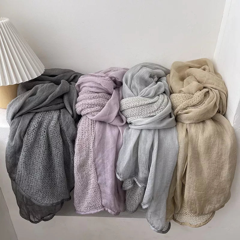 Lightweight Knitted Scarf with Dyed Edges - Lilixa.store