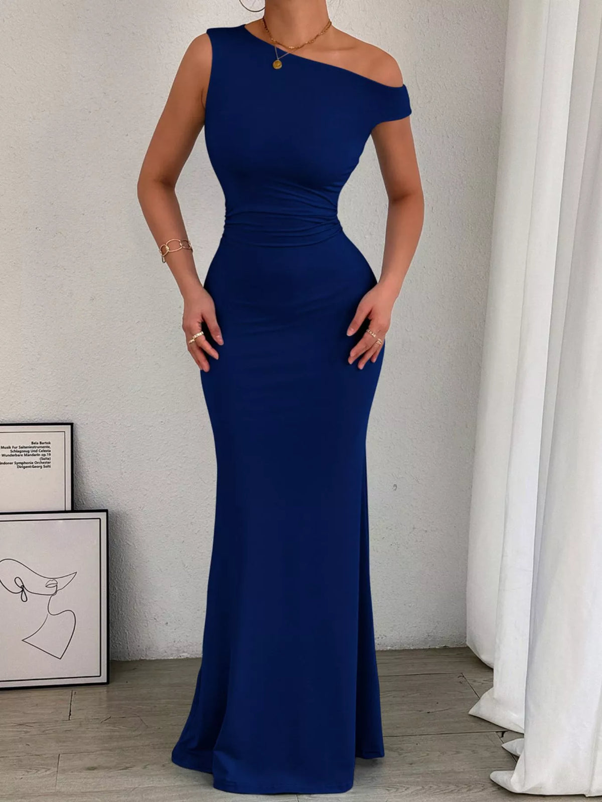 One-Shoulder Ruched Bodycon Maxi Dress - Lilixa.store