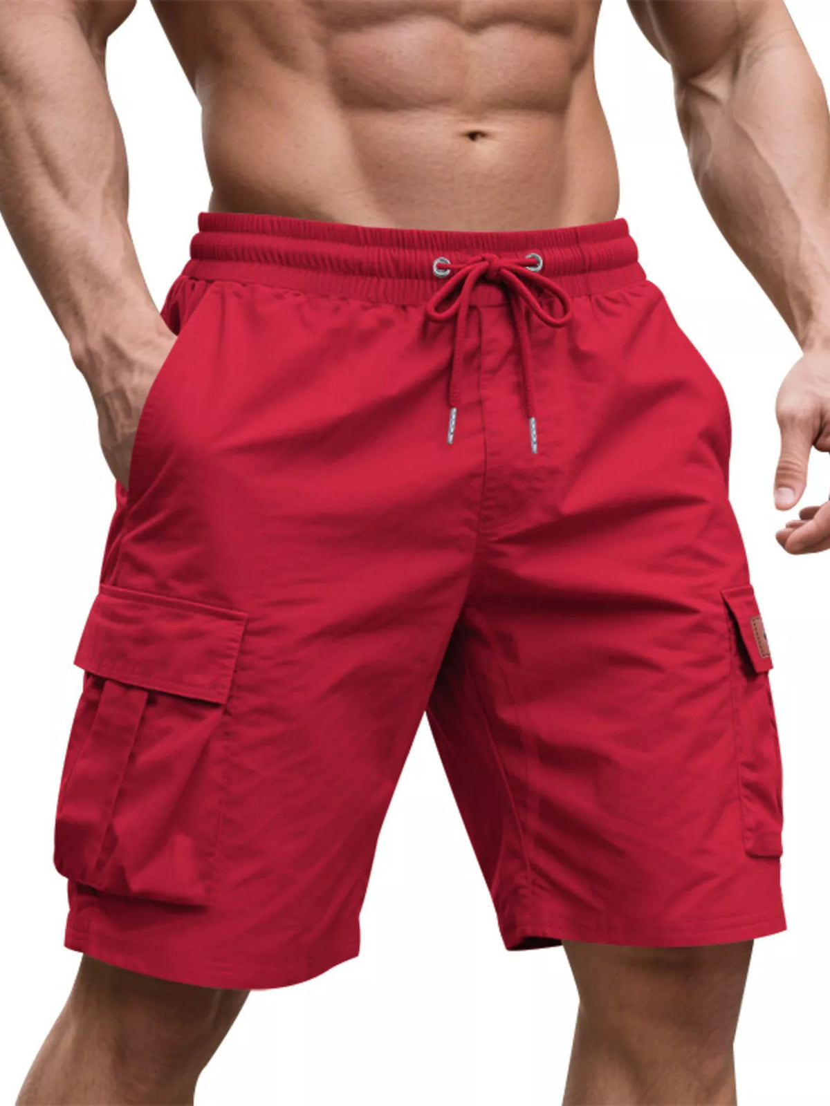 Men's Full Size Cargo Shorts with Drawstring Plus Size in Deep Red