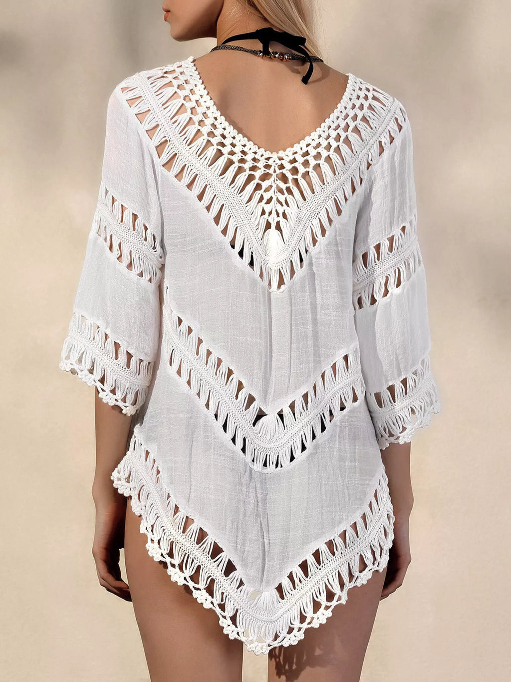 Crochet Trim V-Neck Cover Up - Lilixa.store